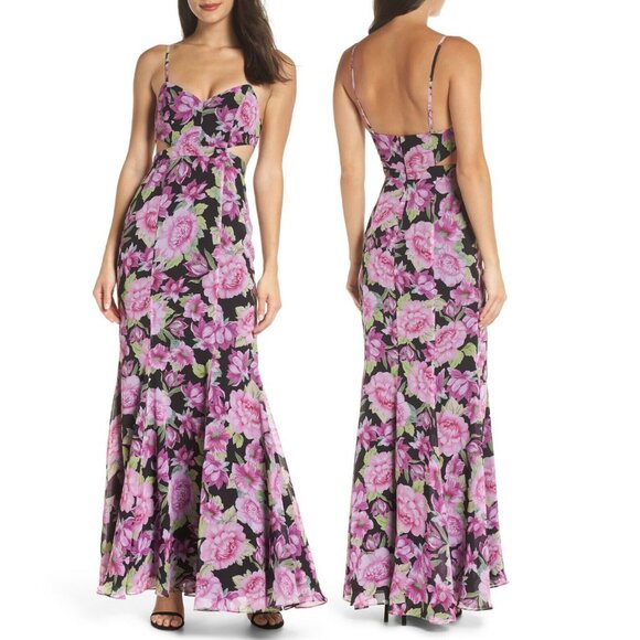 Magenta Floral Sweetheart Neckline Formal Evening Maxi Dress 14 - Picture 1 of 4